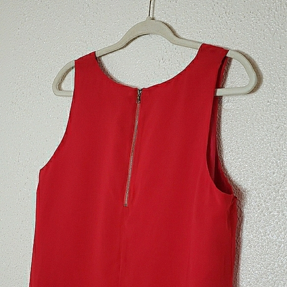Ann Taylor Loft Red Chiffon Pleated Mini Dress Sleeveless Square Neck Zip Back - Picture 9 of 13